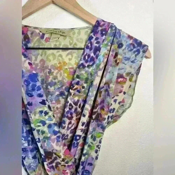 Presley Skye Silk Watercolor Dot Faux Wrap Dress Size PXXS - Picture 6 of 15